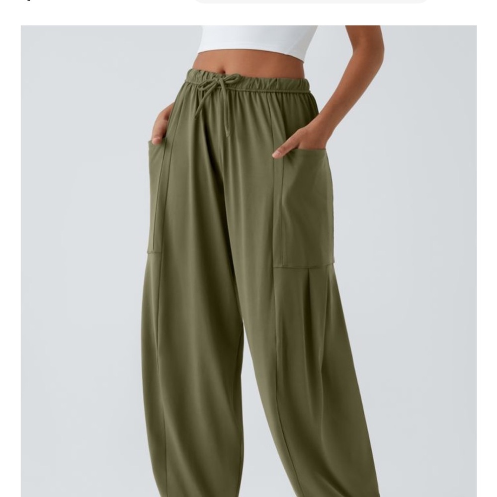 HALARA Olive Green Wide Leg Track Pants with Pockets